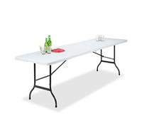 relaxdays Mesa Plegable Rectangular con Asa para Jardín y Terraza, Metal y Plástico, Blanco, 73 x 240 x 70 cm
