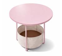 Relaxdays Mesa redonda con cesta crema,rosa