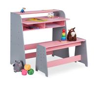 Relaxdays Mesa regulable y banco infantil rosa,gris