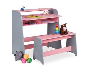 Relaxdays Mesa regulable y banco infantil rosa,gris