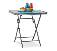Relaxdays Mesa de terraza plegable vidrio STRUK transparente,gris
