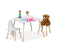 Relaxdays Set de mesa y 2 sillas infantiles blanco,marrón claro