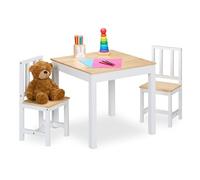 Relaxdays Mesa y 2 Sillas Infantiles, 3 Piezas, Mobiliario para Niños y Niñas, Set de Muebles Dormitorio, Blanco/Natural