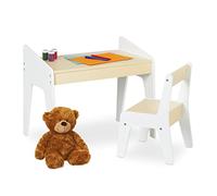 Relaxdays Mesa y Silla Infantil en Set, Muebles para Niños, Unisex, para Pintar y Hacer Manualidades, Blanco y Beige