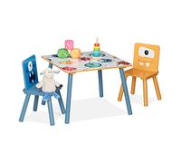 Relaxdays Mesa y sillas infantiles diseño monstruo blanco,azul,amarillo