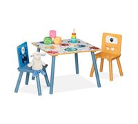 Relaxdays Mesa y sillas infantiles diseño monstruo blanco,azul,amarillo