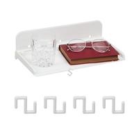 Relaxdays Mesilla de Cama, Bandeja Dormitorio, Mini Mesita Adhesiva, para Litera, 8,5 x 30 x 15,5 cm, Plástico, Blanco