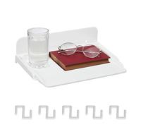 Relaxdays Mesilla de Cama y Litera, para Pegar, Extensible, 8,5 x 30 x 22 cm, Mini Mesita de Noche, Plástico, Blanco