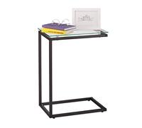 Relaxdays Mesita Auxiliar, Mesita Noche Forma de C, Tablero Vidrio, Marco Metal, Diseño Industrial, 61x30x45 cm, Negro