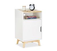 Relaxdays Mesita de noche blanca con puerta blanco,marrón claro