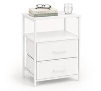 Relaxdays mesita de Noche Blanca, Pack 1, (Al x An x Fon) 61 x 38 x 28 cm | 2 cajones de tela y estantes