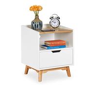 Relaxdays Mesita de noche blanca con 1 cajón blanco,marrón claro
