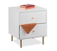 Relaxdays Mesita de noche con 2 cajones blanco,oro