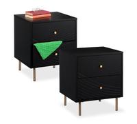 Relaxdays Mesita de noche con 2 cajones negra oro,negro