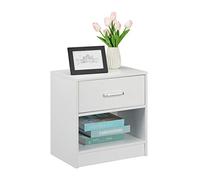 Relaxdays Mesita de noche cuadrada con cajón blanco