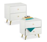 Relaxdays Mesita de noche con patas doradas blanco,oro