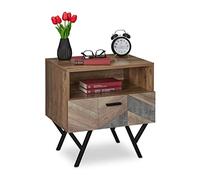 Relaxdays Mesita de Noche, Estilo Industrial, Mesa Cama, Salón o Dormitorio, Mueble Auxiliar, 53 x 50 x 42 cm, Marrón