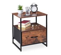Relaxdays Mesita de noche indstrial con cajón marrón oscuro,negro
