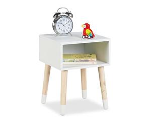 Relaxdays Mesita de Noche Infantil, Cajón Abierto, 40x30x30 cm, Mueble Niños, 4 Patas, Madera y MDF, Blanco y Natural
