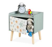 Relaxdays Mesita de noche infantil con puerta blanco,verde,marrón claro
