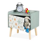 Relaxdays Mesita de noche infantil con puerta blanco,verde,marrón claro
