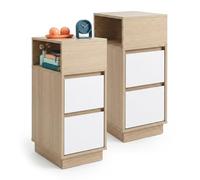 Relaxdays mesita de Noche, Set de 2, 2 cajones, 1 Hueco, Natural/Blanco