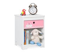 Relaxdays Mesita Noche Infantil Cisnes, Cajón, Compartimento, Cajonera Noche Dormitorio Niños, 41x32x31cm, Blanco y Rosa