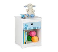 Relaxdays Mesita Noche Infantil Marinero, Cajón, Compartimento, Mesilla Noche Dormitorio Niño, 41x32x31cm, Blanco y Azul