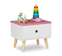 Relaxdays Mesita de noche infantil diseño nórdico blanco,marrón claro,rosa
