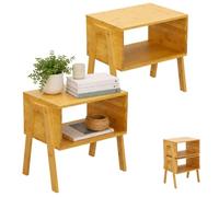 Relaxdays Mesitas de Noche, Set de 2, bambú apilables, Estante Abierto, 42×43×29 cm, Mesa Auxiliar salón, Natural
