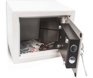 Relaxdays, mini caja de seguridad para pared con llave, acero, doble cierre con pestillos, robusta, pequeña, dimensiones (alto x ancho x profundidad): 17 x 23 x 17 cm, color gris claro