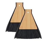 Relaxdays Mini recogedor y Cepillo, Juego de 2, Escoba de Mesa, Equipo de Limpieza, Cocina y Camping, Colgante, Gris/Negro Set, Quitamigas Escritorio, Barredor Encimera Bambú, 16,5 x 13 x 1,5 cm