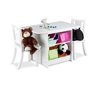Relaxdays Mobiliario Infantil Albus con Espacio de almacenaje, Una Mesa & Dos sillas, Diseño Unisex, Blanco