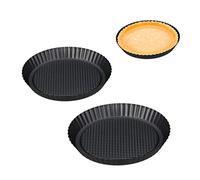 Relaxdays Molde Quiche, Set 3, 21/26/28 cm Ø, Recipiente Horno Tarta, Antiadherente, Ondulado, Base Torta, Antracita