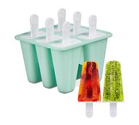 Relaxdays Moldes Helados Silicona, Molde 6 Polos Caseros con Palo, 80 ml, Politos de Hielo para Niños, Turquesa/Blanco