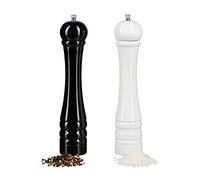 Relaxdays Molinillo de Pimienta, Pack 2, Monillo Especias, Salero Pimentero Manual, Madera-Cerámica, 30 cm, Blanco-Negro