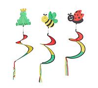 Relaxdays Molino de Viento Espiral, Set 3, Diseño Animales Colgante, Molinete Niños, Veleta Balcón y Jardín, Multicolor
