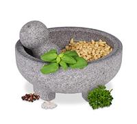 Relaxdays Mortero Granito con Mano, 9 x 20 cm, Resistente, Duradero, Moledor Piedra sin Pulir, Especias y Hierbas, Gris