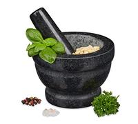 Relaxdays Mortero Granito con Mano, Resistente, Duradero, Especias, Hierbas, Moledor Piedra Pulida, 14cm Ø, 400ml, Gris