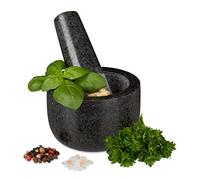 Relaxdays Mortero Granito con Mano, Resistente, Duradero, Especias, Hierbas, Moledor Piedra Pulida, 8,5cm Ø, 100ml, Gris