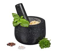 Relaxdays Mortero Granito, Maja, Robusto y Duradero, Especias, Hierbas, Triturador Piedra, Diámetro 12 cm, 300 ml, Negro