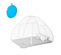 Relaxdays Mosquitera Cama Plegable, 150x150x200 cm, Malla Antimosquitos Pop Up, Portátil, Poliéster, Blanco y Turquesa