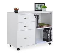 Relaxdays Mueble archivador con cajones y estantes blanco,plata