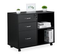 Relaxdays Mueble archivador con cajones y estantes negro,plata