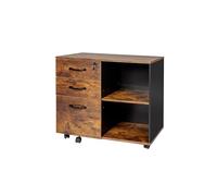 Relaxdays Mueble Archivador con 3 Cajones y 2 Compartimentos, 66x80x40 cm, Ruedas, Llave, Negro/Marrón