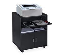Relaxdays Mueble Auxiliar de Impresora Oficina, 2 Compartimentos y Bandeja para Teclado, Ruedas, 74 x 60 x 48 cm, Negro