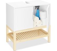 Relaxdays, mueble bajo lavabo con espacio de almacenamiento, dimensiones: 60,5 x 60 x 33 cm, bambú y MDF, mueble de baño para lavabo, blanco/natural
