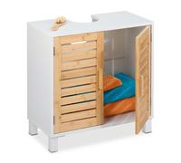 Relaxdays Mueble bajo lavabo con puertas de bambú blanco,marrón claro