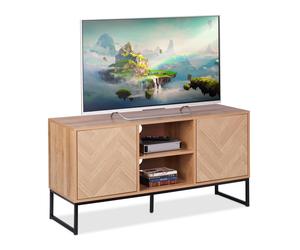 Relaxdays, mueble bajo para televisión, diseño retro, dimensiones: 60 x 120 x 38 cm, aspecto de madera, metal, 4 compartimentos, mesa de televisión, color marrón claro/