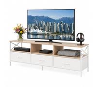 Relaxdays Mueble bajo TV Blanco con cajones de Tela, 50 x 170 x 40 cm | MDF y metal, almacenaje multimedia